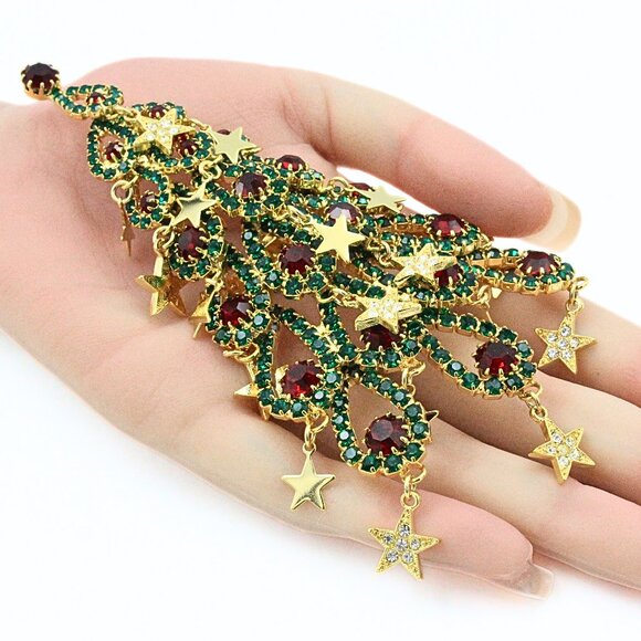 Kirks Folly Limited Edition 296/300 Red Green  4.5" Christmas Tree Dangle Brooch - Picture 1 of 10